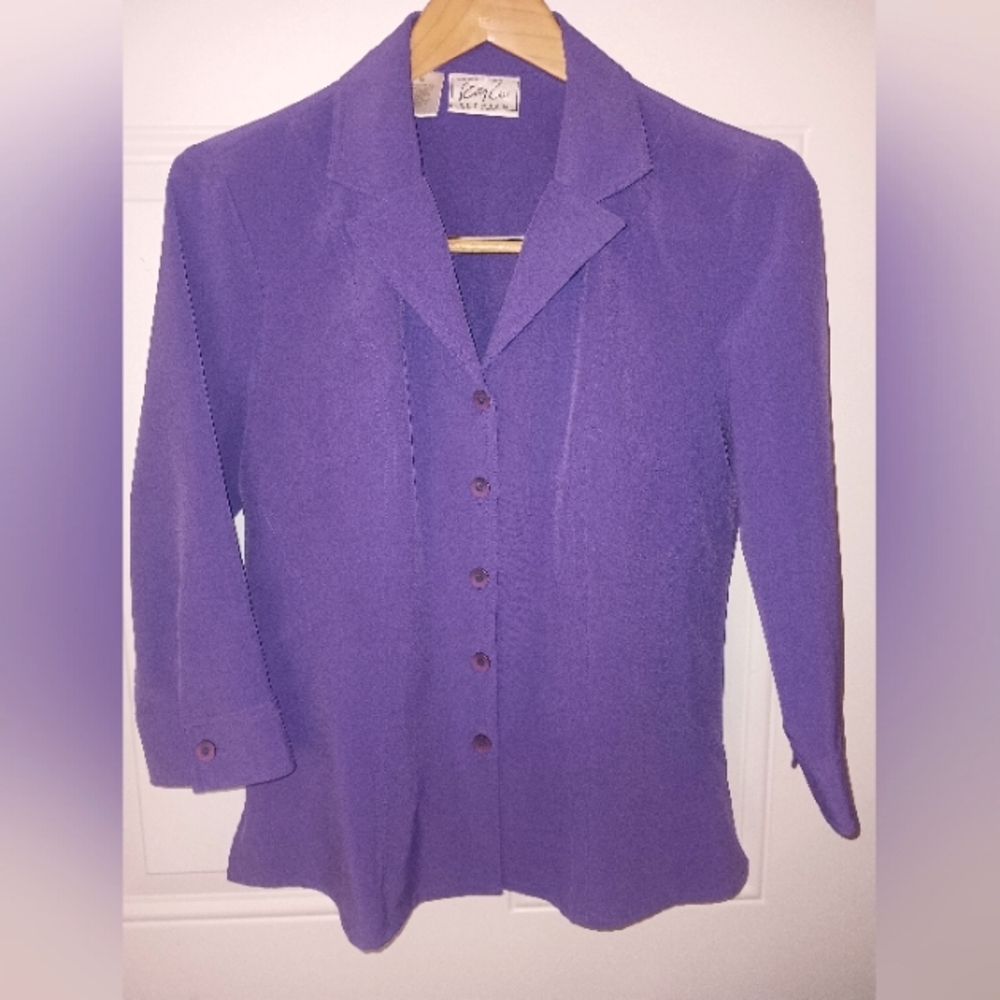 Kathy Chi StretchWomen's Purple Button Up Blouse. 94% Polyester And 6% Spandex